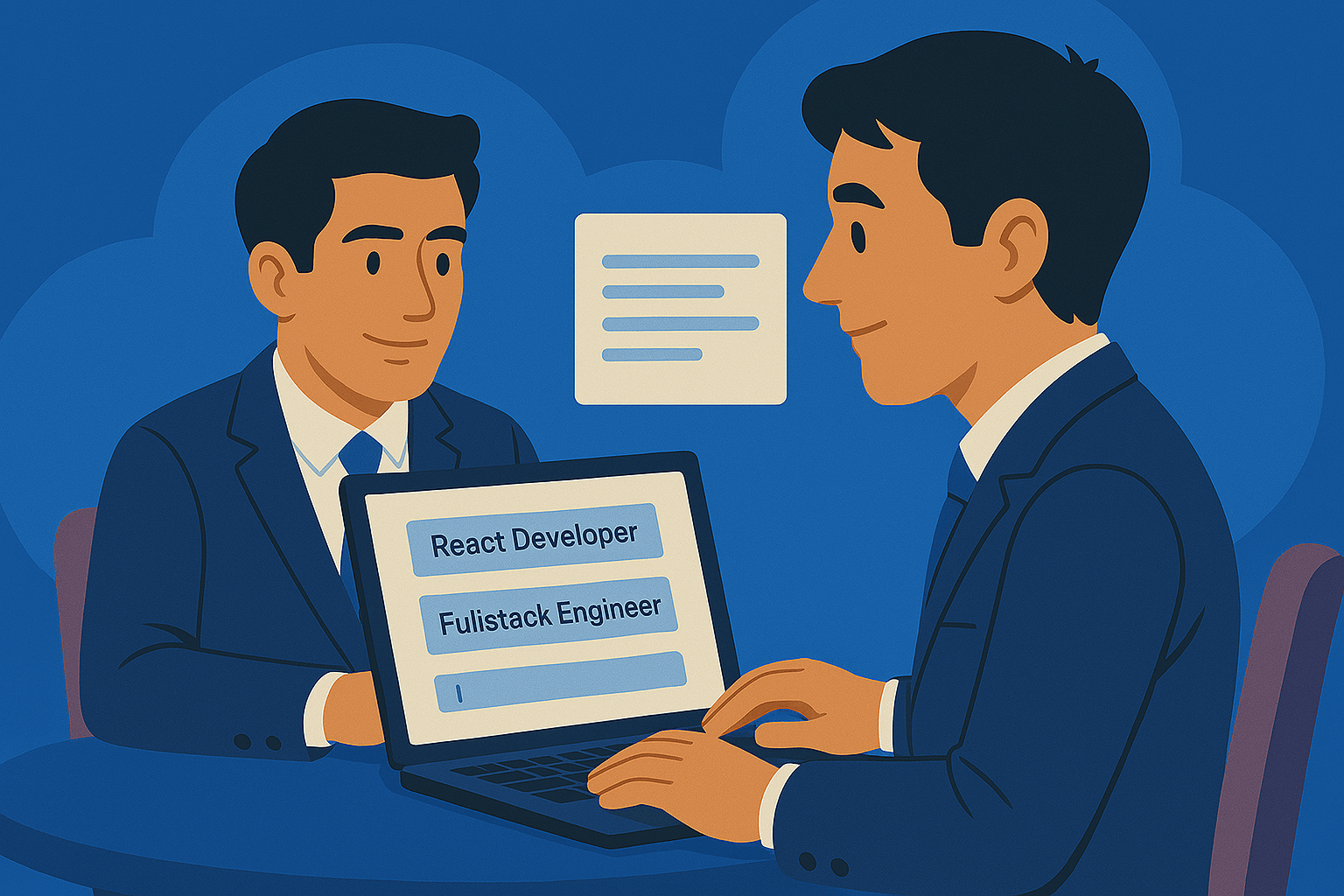 Person selecting an interview type on a laptop